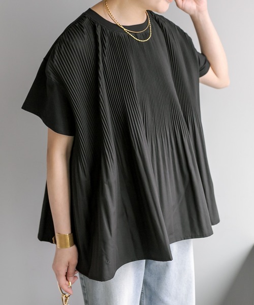 tシャツ 「Du noir／WEB限定」フロントプリーツTシャツ レディースの画像