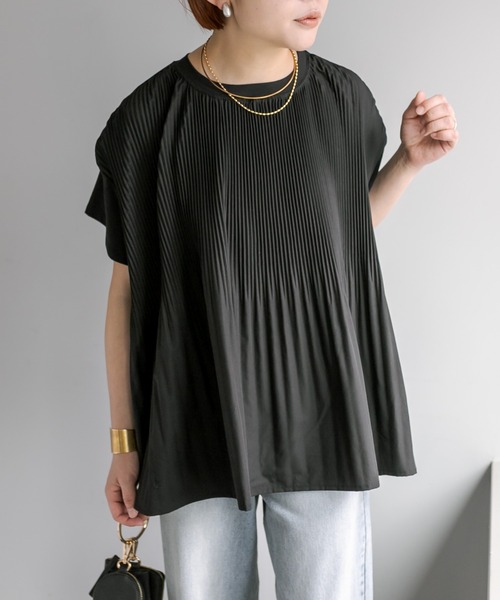 tシャツ 「Du noir／WEB限定」フロントプリーツTシャツ レディースの画像