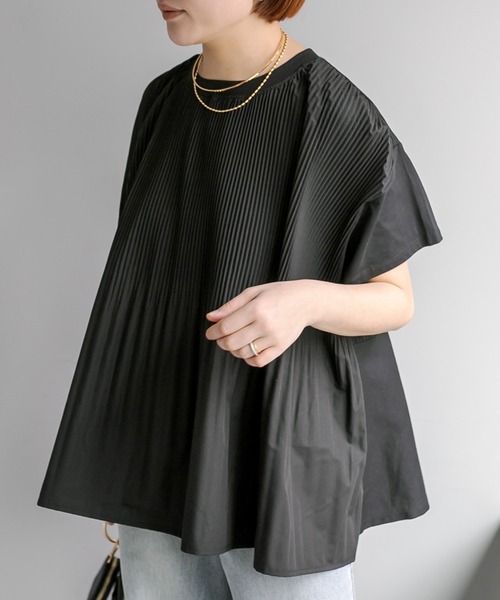 tシャツ 「Du noir／WEB限定」フロントプリーツTシャツ レディースの画像