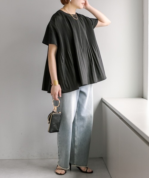tシャツ 「Du noir／WEB限定」フロントプリーツTシャツ レディースの画像