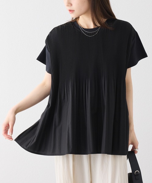 tシャツ 「Du noir／WEB限定」フロントプリーツTシャツ レディースの画像
