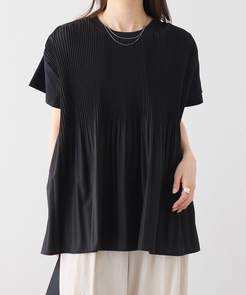 tシャツ 「Du noir／WEB限定」フロントプリーツTシャツ レディースの画像
