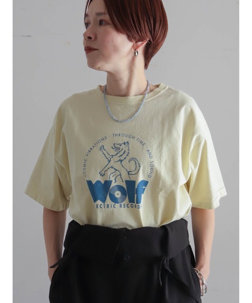 tシャツ ウルフレコードプリント　ワイドTEE レディースの画像
