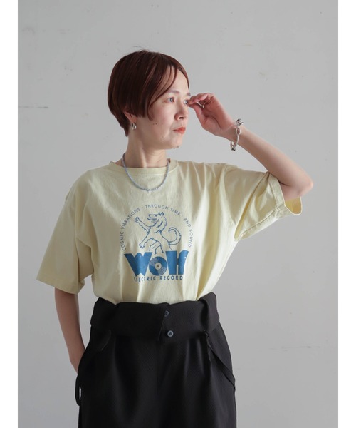 tシャツ ウルフレコードプリント　ワイドTEE レディースの画像
