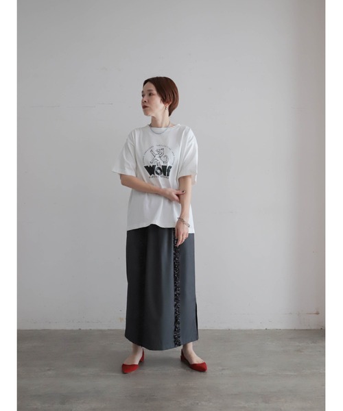 tシャツ ウルフレコードプリント　ワイドTEE レディースの画像