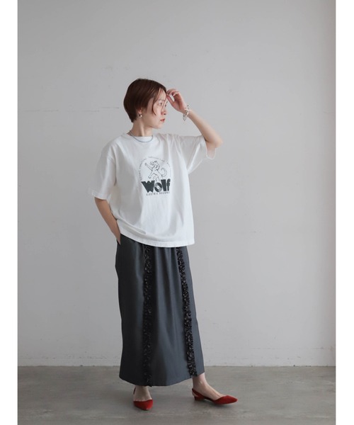 tシャツ ウルフレコードプリント　ワイドTEE レディースの画像