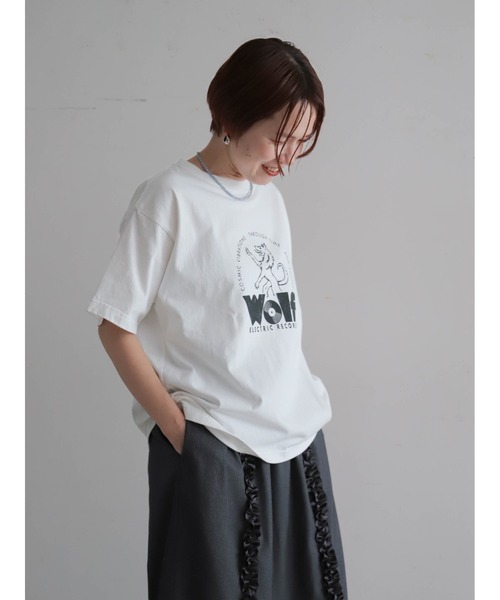 tシャツ ウルフレコードプリント　ワイドTEE レディースの画像