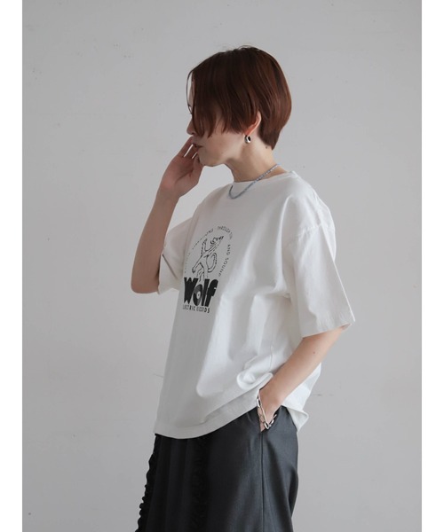 tシャツ ウルフレコードプリント　ワイドTEE レディースの画像