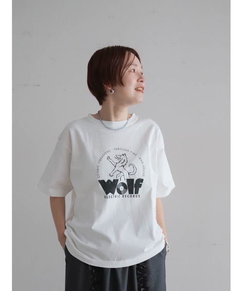 tシャツ ウルフレコードプリント　ワイドTEE レディースの画像