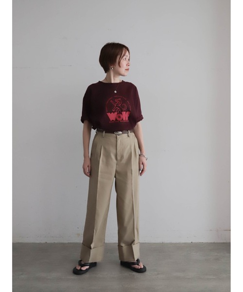 tシャツ ウルフレコードプリント　ワイドTEE レディースの画像