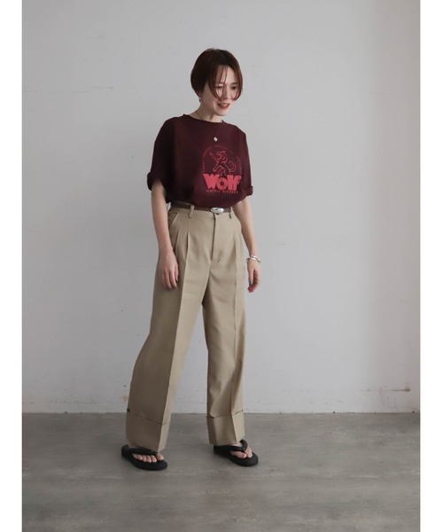 tシャツ ウルフレコードプリント　ワイドTEE レディースの画像