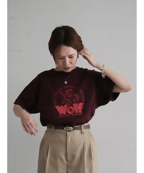 tシャツ ウルフレコードプリント　ワイドTEE レディースの画像