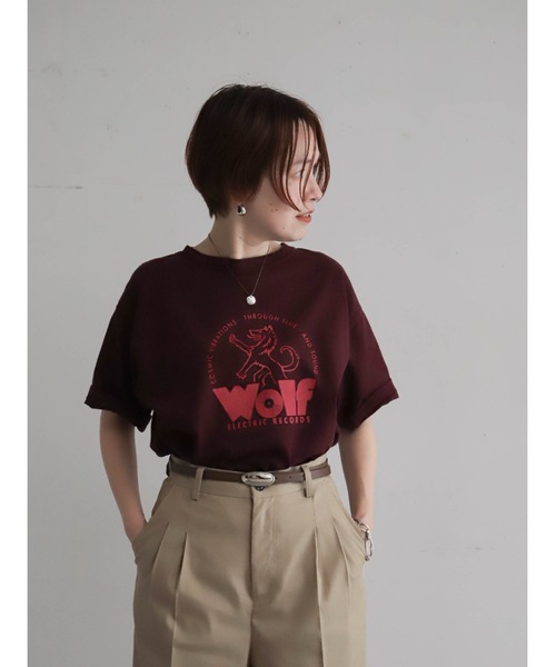 tシャツ ウルフレコードプリント　ワイドTEE レディースの画像