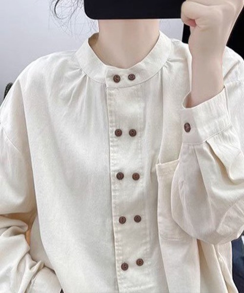 ruimeme ダブルボタンブラウス ブラウス シャツ ダブルボタンノーカラーシャツ レディース : ZOZOTOWN