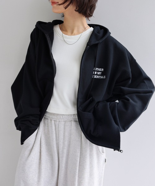 ANME パーカー ロゴ刺繍ANMEダブルジップスウェットパーカー