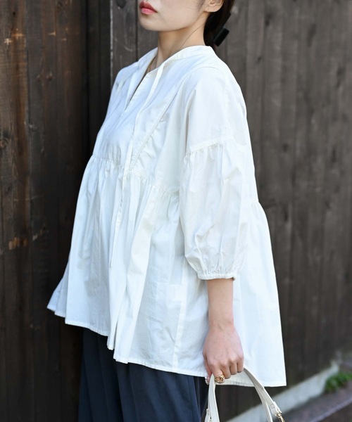 ＆HALF ブラウス シャツ 「indian Cotton Collection」インド綿ネック