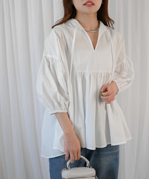 ＆HALF ブラウス シャツ 「indian Cotton Collection」インド綿ネック