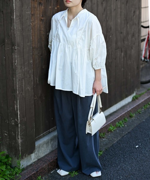 ＆HALF ブラウス シャツ 「indian Cotton Collection」インド綿ネック