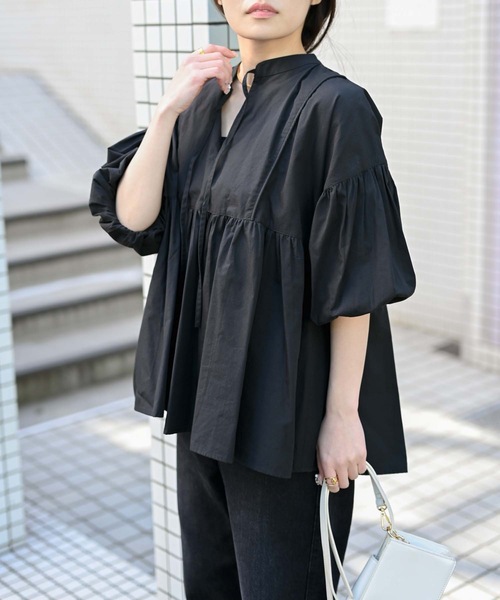 ＆HALF ブラウス シャツ 「indian Cotton Collection」インド綿ネック 