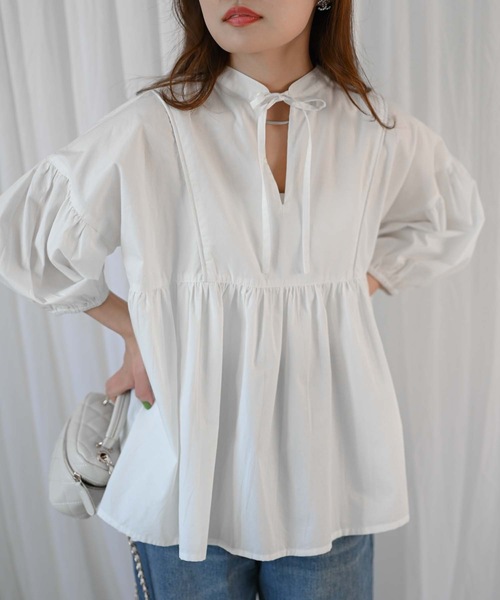 ＆HALF ブラウス シャツ 「indian Cotton Collection」インド綿ネック