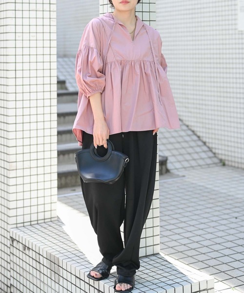 ＆HALF ブラウス シャツ 「indian Cotton Collection」インド綿ネック