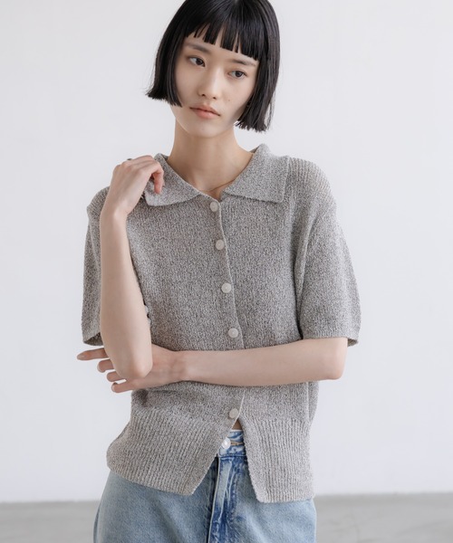 tシャツ メランジニットポロカーディガン５Ｓ　660506 レディースの画像