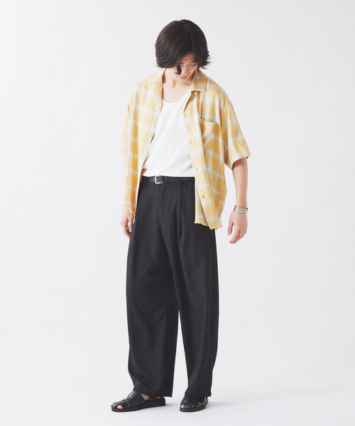 シャツ レーヨン アンカット フリンジ オンブレーチェック 半袖シャツ メンズの画像