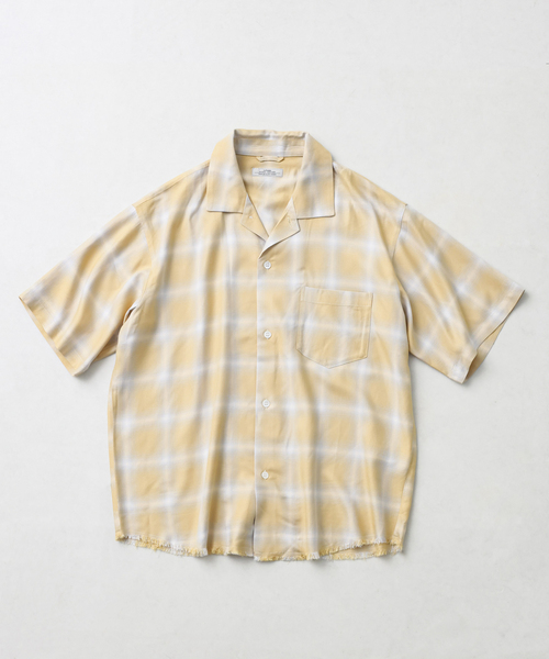 シャツ レーヨン アンカット フリンジ オンブレーチェック 半袖シャツ メンズの画像