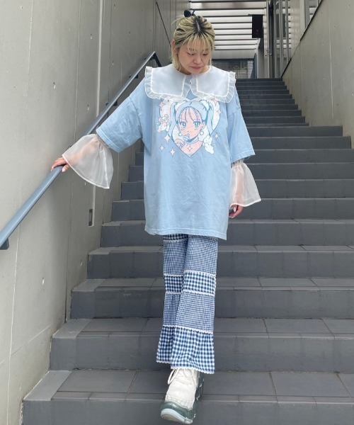 「Candy Stripper」 「the candy clothings」半袖Tシャツ 2 ライトブルー レディース_画像9