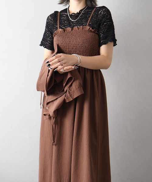 【完売品】ANDREA&Co. AUBREY キャミワンピース ブラウン SpRay（スプレイ） ワンピース シャーリングショートスリーブ
