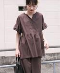 ブラウス シャツ 夏 半袖 袖フリルスキッパー...の詳細画像3