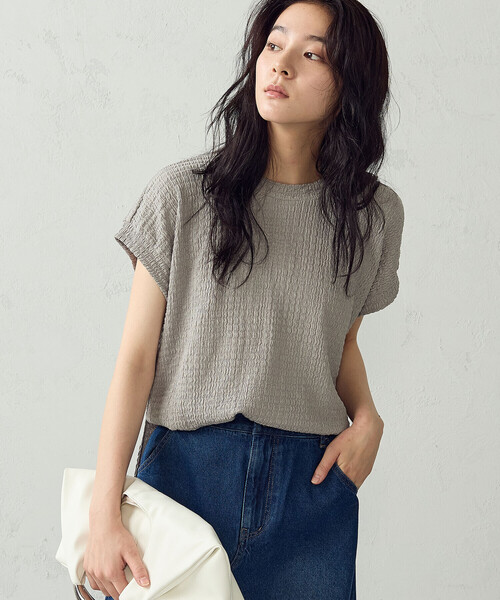 COMME CA ISM（コムサイズム） tシャツ 半袖 膨れジャガード フレンチ 