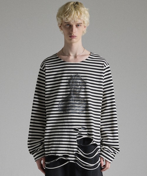 grancy グラフィック ダメージ ロング Tシャツ M ホワイト GRANCY tシャツ 「GRANCY」Graphic Damage LongTee / グラフィック