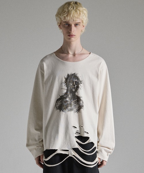 grancy グラフィック ダメージ ロング Tシャツ M ホワイト GRANCY tシャツ 「GRANCY」Graphic Damage LongTee / グラフィック