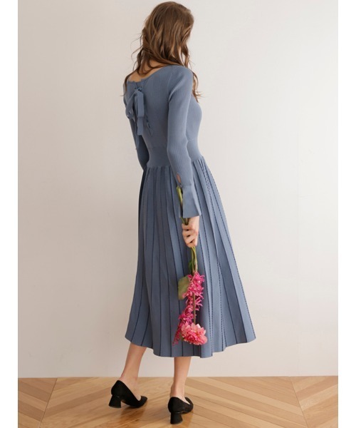 ワンピース バックリボンプリーツドッキングニットワンピース Zozotown Yahoo 店 通販 Yahoo ショッピング