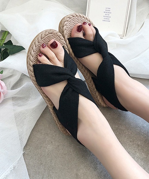Lace Ladies サンダル クロスベルトフラットサンダル レディース