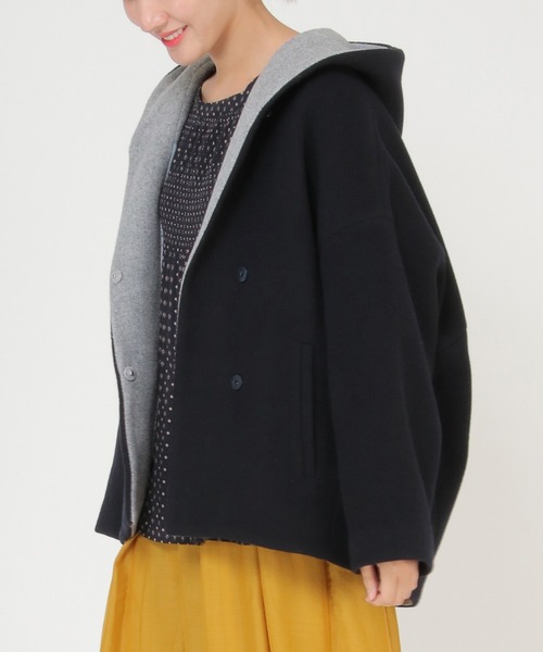 ikka（イッカ） コート アウター フード配色ユルシルエットコート