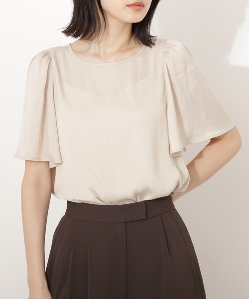 マルチサイズ ブラウス シャツ サテンフレアスリーブブラウス レディース NATURAL BEAUTY BASIC マルチサイズ ブラウス シャツ サテン