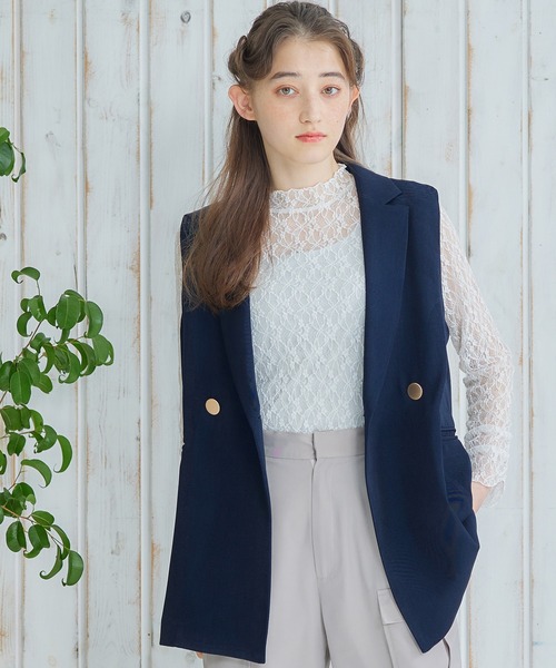 ベスト ジレ ミディ丈テーラードジレ レディース