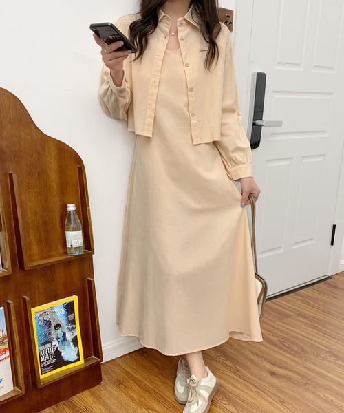 ワンピース セットアップ キャミソール グラフィック 長袖 S/XL キャミソールワンピース 秋冬 キャミワンピース ワンピース