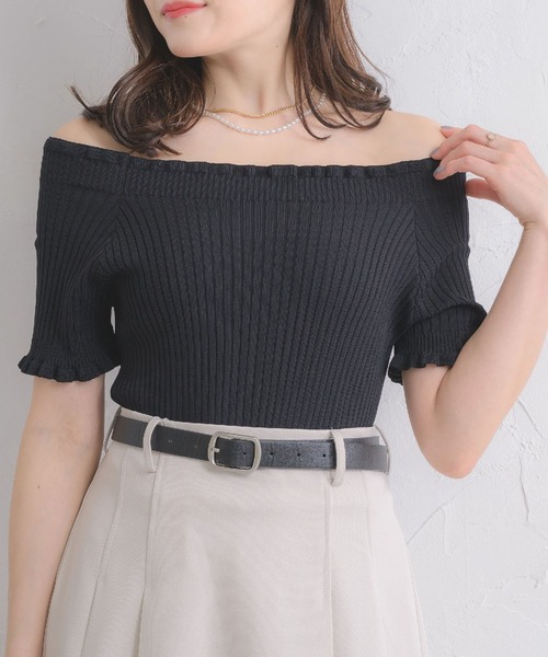 ニット セーター 2wayエッセンシャルニット レディース natural couture ニット セーター 花刺繍ネック+Vネック2WAY