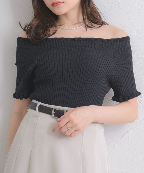 ニット セーター cropped frill knit レディース メッシュ編みクロップド丈ニットトップス[fo1537] | レディース