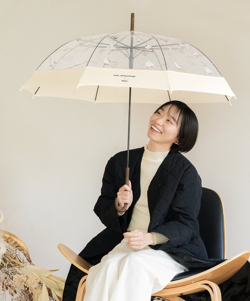 Wpc. 傘 「ビニール傘」やなぎさわごう×Wpc.シマエナガ 雨傘 長傘