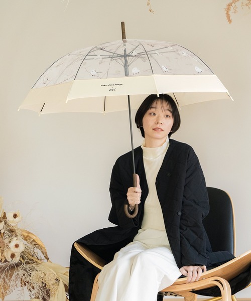Wpc. 傘 「ビニール傘」やなぎさわごう×Wpc.シマエナガ 雨傘 長傘