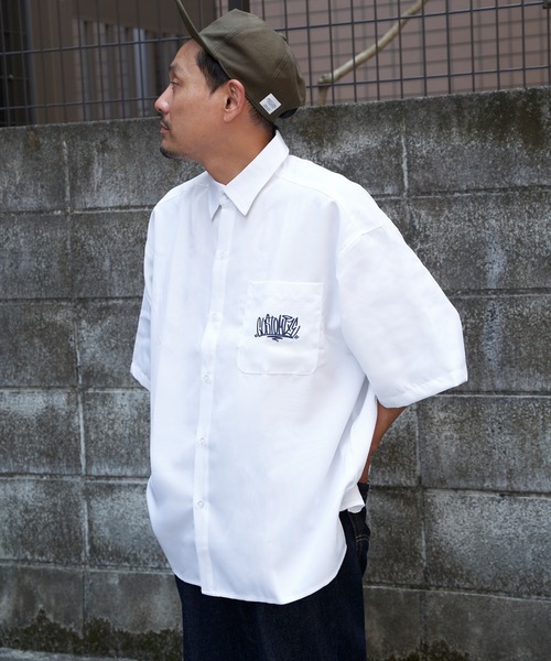 Niche. 半袖シャツ 刺繍 ビッグシルエット 黒 Mサイズ NO NEED シャツ グラフィティ刺繍 BIG半袖シャツ メンズ