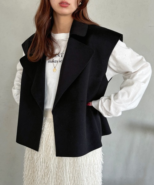 un+frame ベスト ジレ short wool vest／ショート丈フェイク
