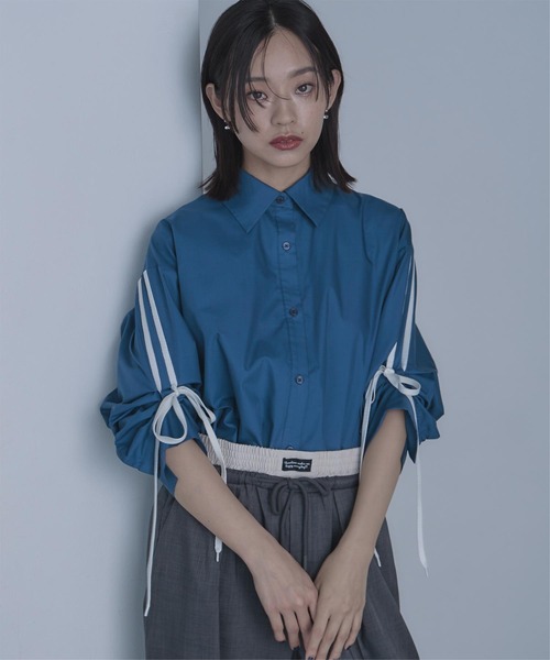 ブラウス シャツ 2wayリボンスリーブシャツ レディース miette ブラウス シャツ 2wayリボンスリーブシャツ レディース