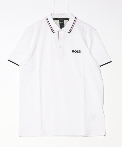 新品✨【HUGO BOSS】半袖ポロシャツ ピマコットン ホワイト XL サイズ BOSS（HUGO BOSS） ポロシャツ 半袖 コットンブレンド コントラスト