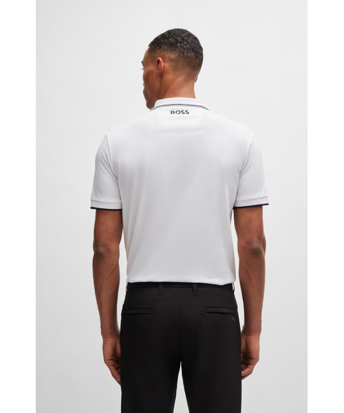 新品✨【HUGO BOSS】半袖ポロシャツ ピマコットン ホワイト XL サイズ BOSS（HUGO BOSS） ポロシャツ 半袖 コットンブレンド コントラスト