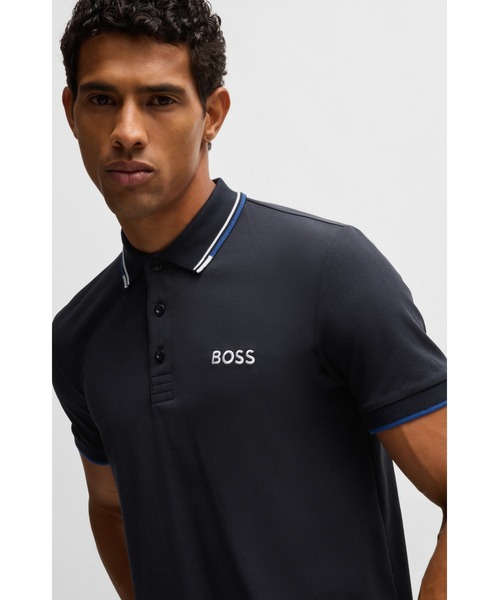 HUGO BOSSネイビー 半袖ポロシャツ 新品 BOSS（HUGO BOSS） ポロシャツ 半袖 コットンブレンド コントラスト